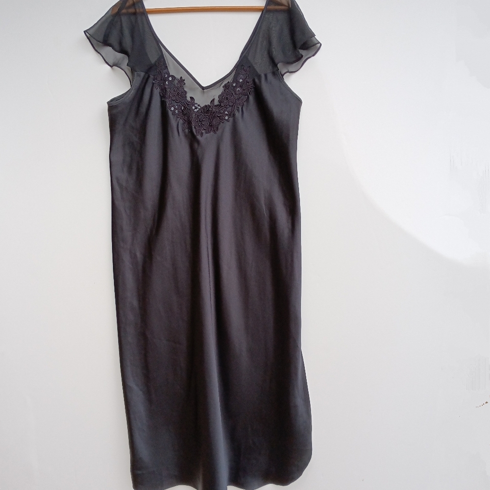 Katherine Bishop Vintage Women's Plus Size Flutter Sleeve Satin Nightgown